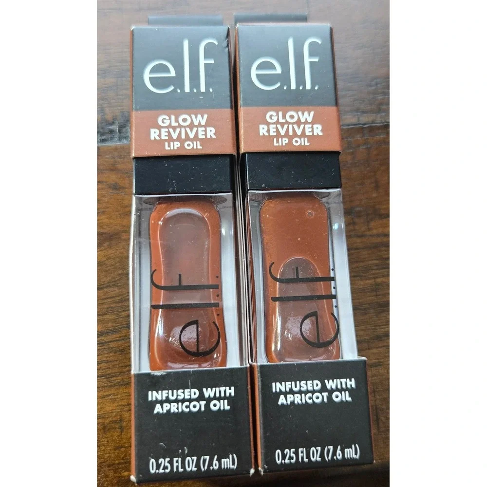 Lot of 2 ELF Glow Reviver Lip Oil Hot As Fudge 82014 Brown Tinted Gloss 0.25oz